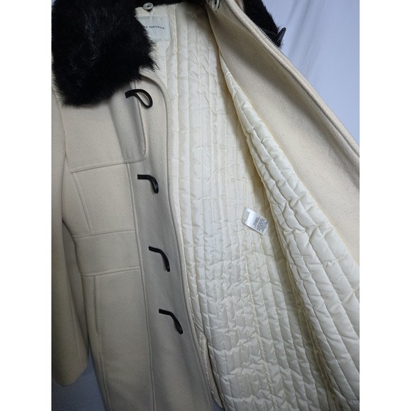 Y2K Banana Republic Wool Italian Shearling Fur Collar Over Coat Glam Womens M - Picture 7 of 9